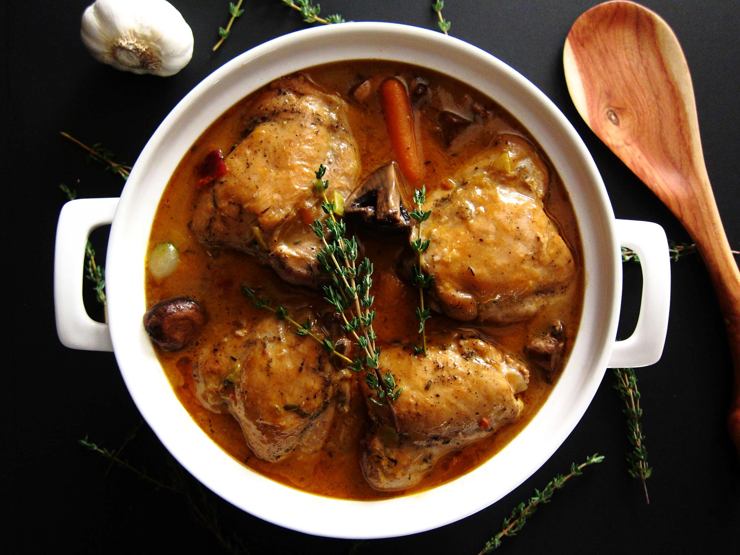 Instant Pot Coq Au Vin in a white dish