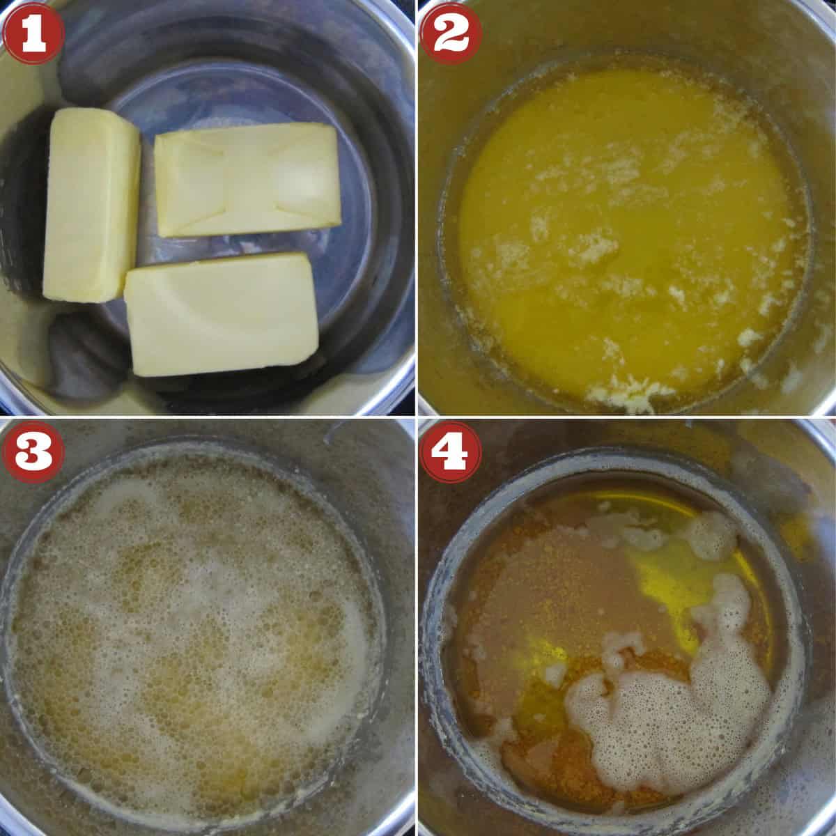 Collage of steps for ghee.