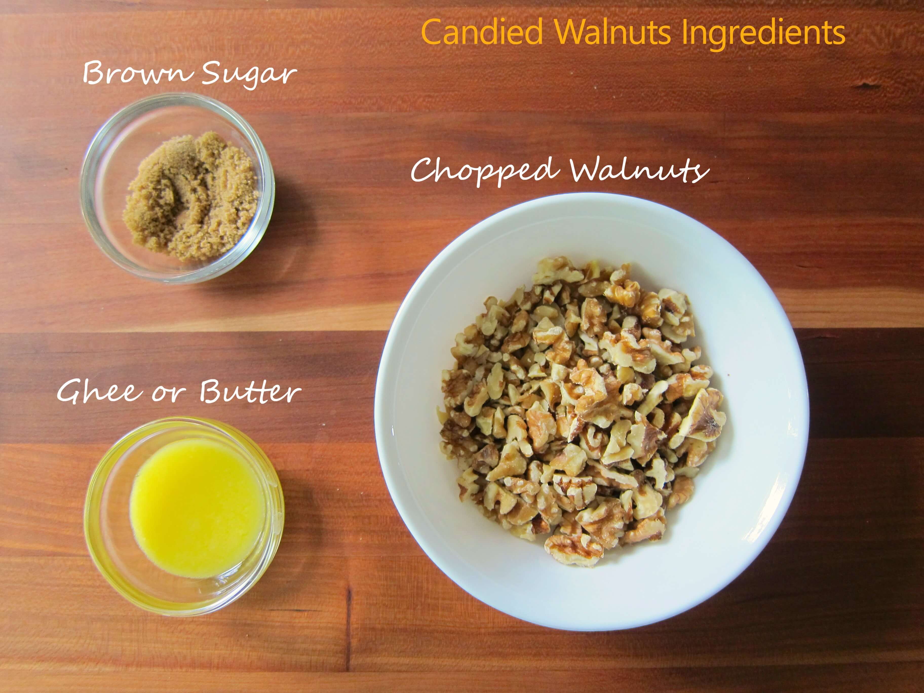Instant Pot Beet Salad Candied Walnut Ingredients - brown sugar, ghee or butter, walnuts