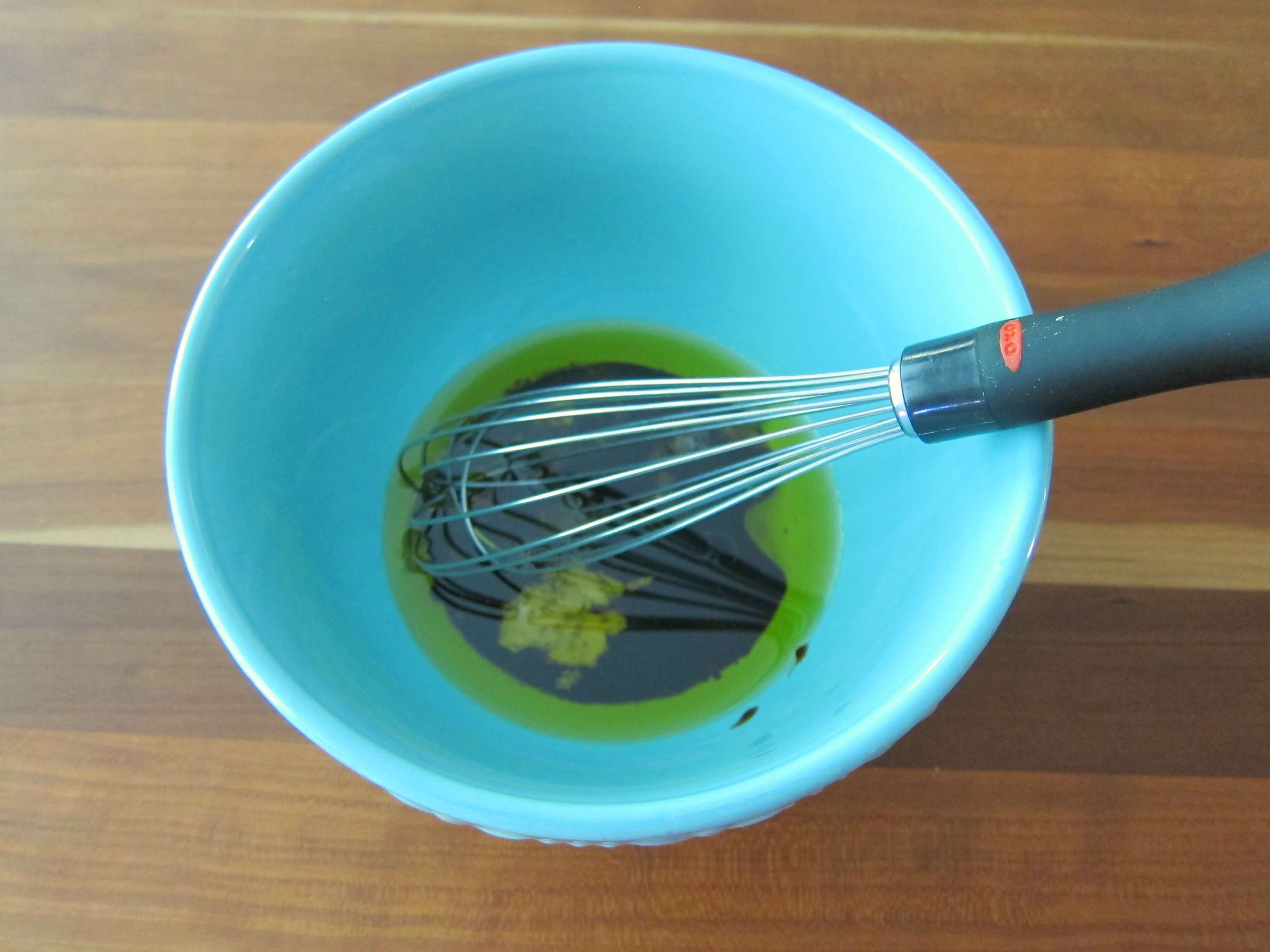 Instant Pot Beet Salad Dressing ingredients in turquoise bowl