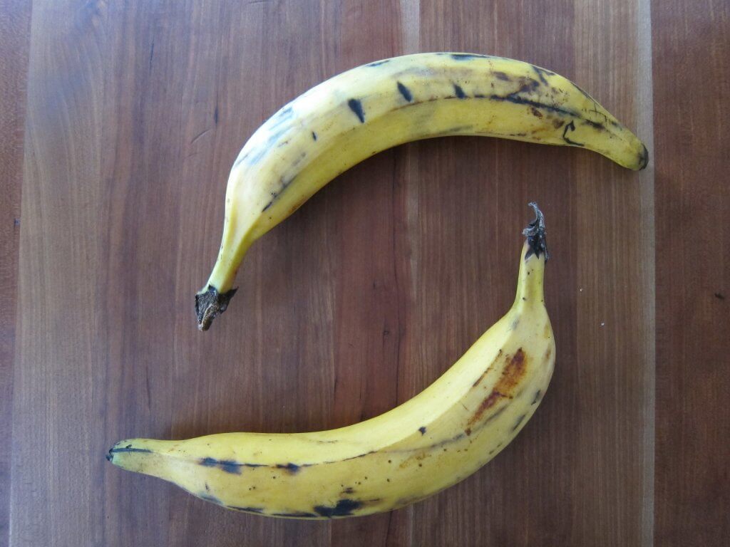 Two ripe plantains for jerk chicken side dish