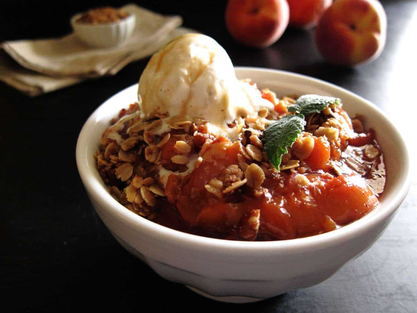 Instant Pot Peach Crisp with vanilla ice cream - Paint the Kitchen Red