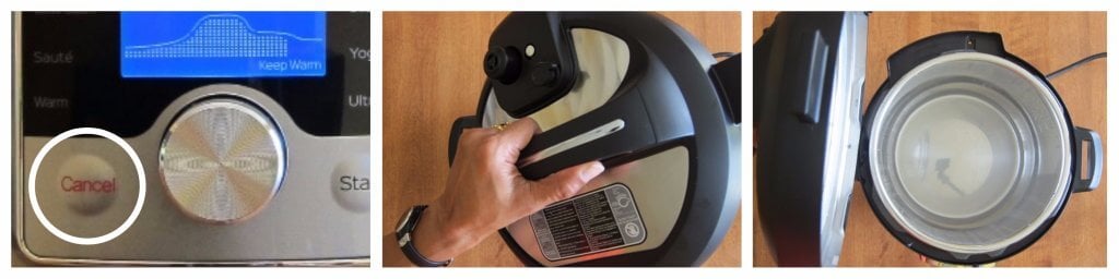 Instant Pot Ultra press Cancel and open lid