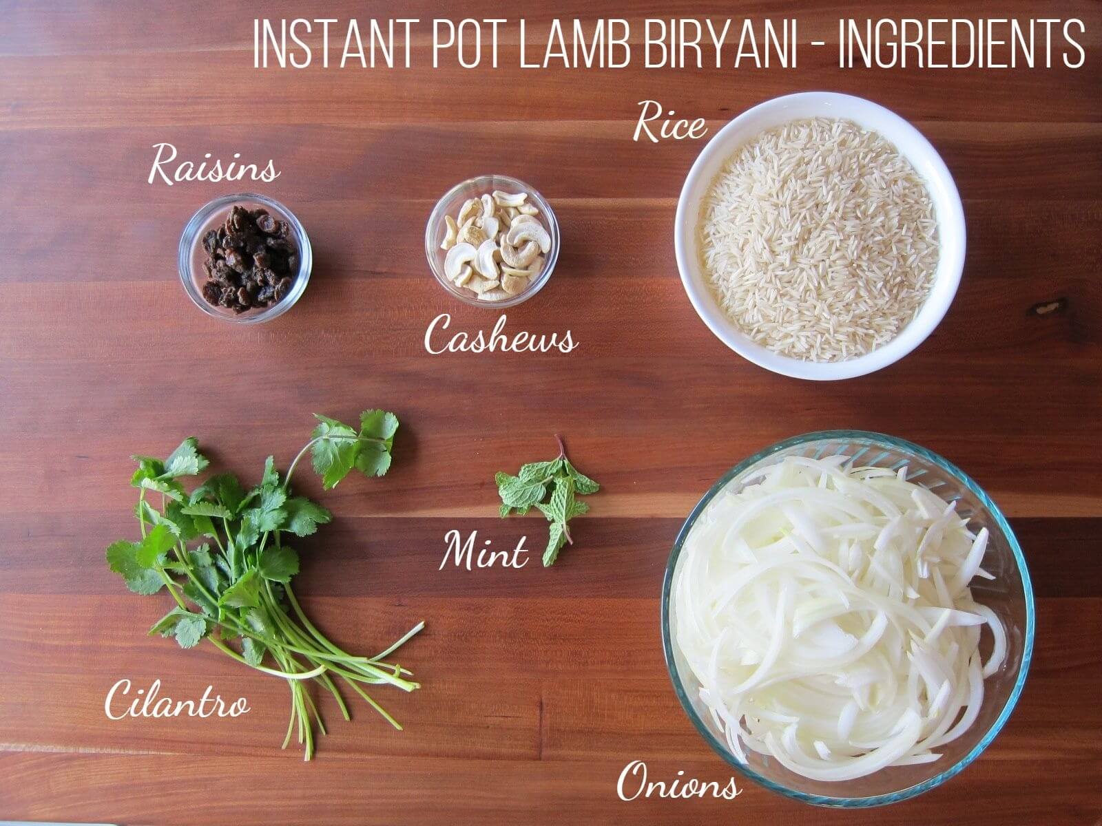 Instant Pot Lamb Biryani Ingredients.