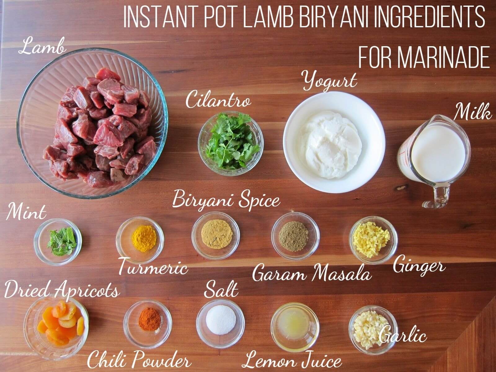 Instant Pot Lamb Biryani Ingredients for marinade.