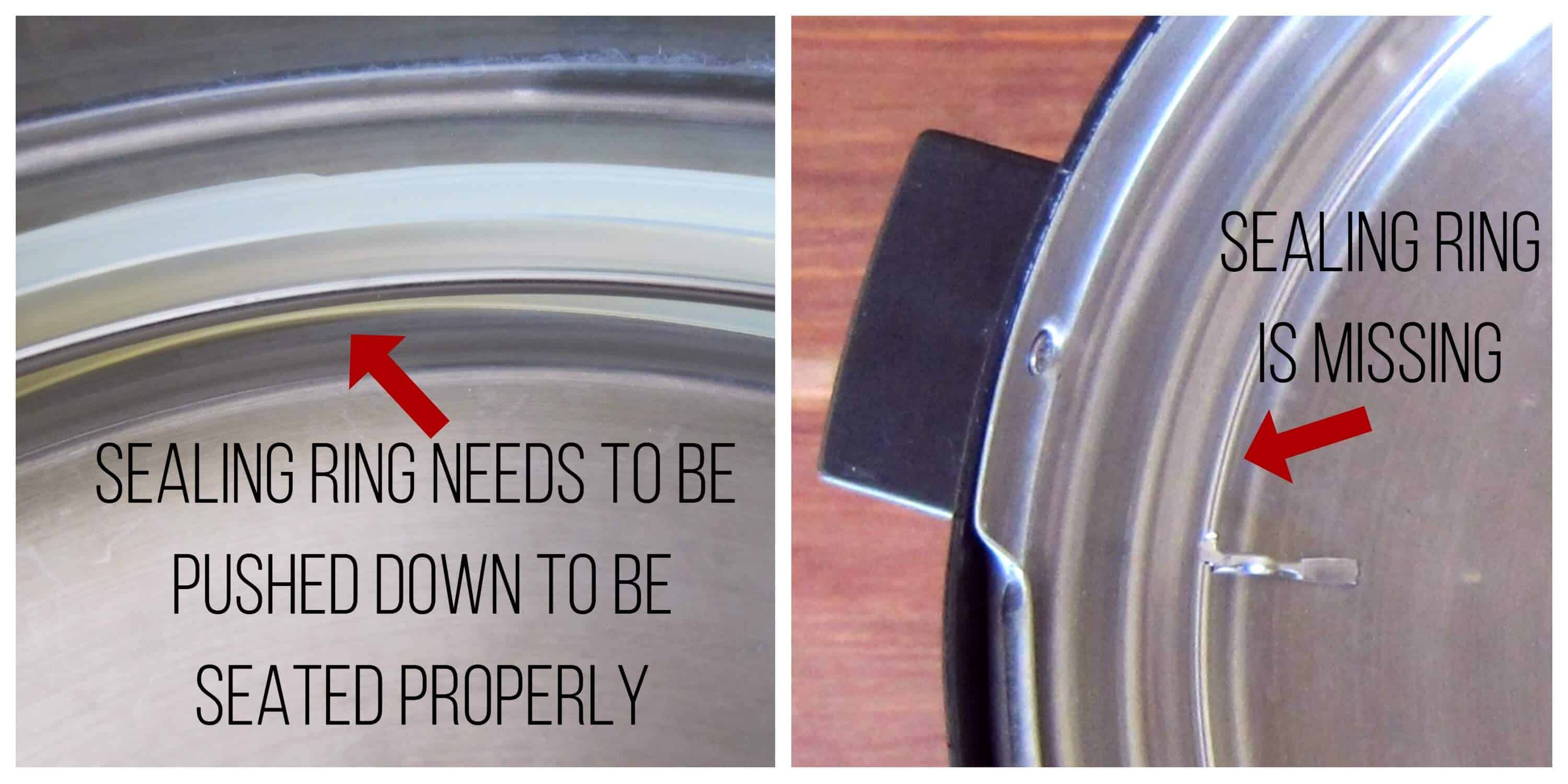 Instant Pot Burn Message - sealing ring problems collage - Sealing ring needs to be pushed down to be properly seated and sealing ring missing - Paint the Kitchen Red