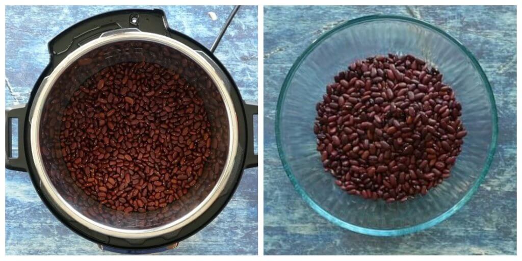 Instant Pot Quick Soak Dried Beans collage - Cooked red beans and drained into a bowl- Paint the Kitchen Red