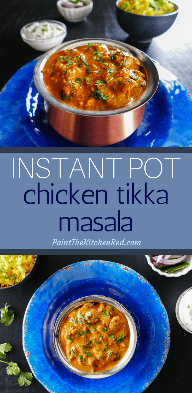 This Easy Instant Pot Chicken Tikka Masala recipe makes a restaurant-quality Indian curry that has succulent pieces of boneless chicken in a flavorful creamy sauce. Ginger, garlic and Indian spices combine to give the curry a heavenly aroma and taste! Now there's no reason to go for takeout; make this recipe at home in the Instant Pot in less than 30 minutes, with fresh and healthy ingredients! #instantpot #chickentikkamasala #curry #indian #chickencurry #chicken