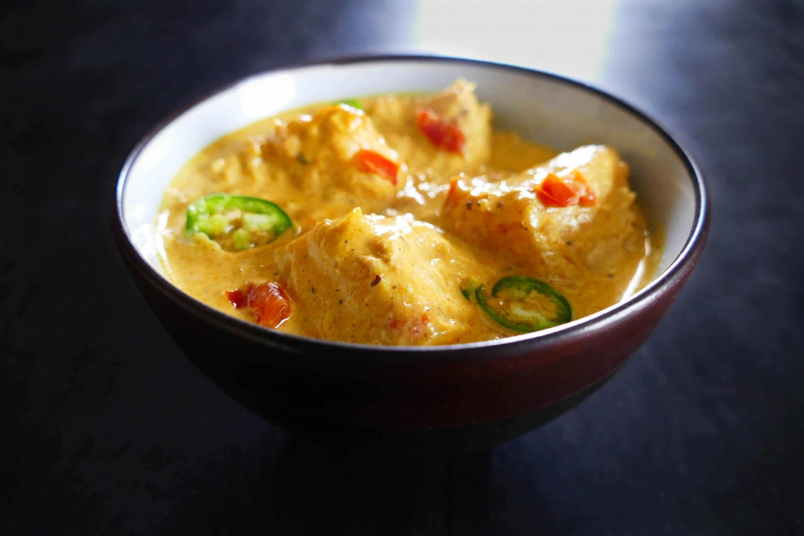 Instant Pot Indian Fish Curry in dark bowl
