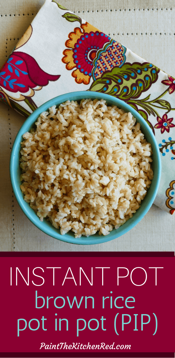 Instant Pot Brown Rice Pot in Pot (PIP) method is a great way to cook perfect brown rice every time. PIP is a quick and easy way to cook smaller quantities of rice - you can even decrease the quantity of rice to 1 cup or even less! Use this pressure cooker brown rice in Asian rice bowls or burrito bowls. #instantpot #pressurecooker #brownrice #rice #healthy