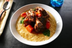 Instant Pot Short Ribs L1 - short ribs on polenta creamy with carrots and parsley - Paint the Kitchen Red
