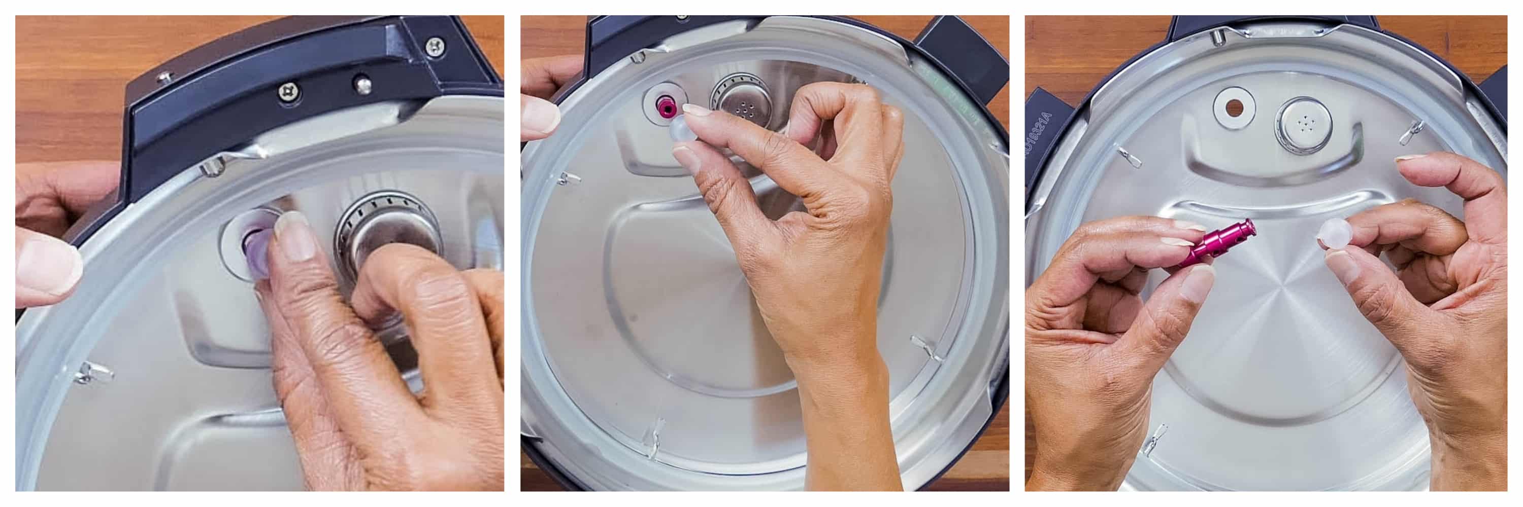 Instant Pot pro crisp collage - remove silicone cover, remove float valve- Paint the Kitchen Red