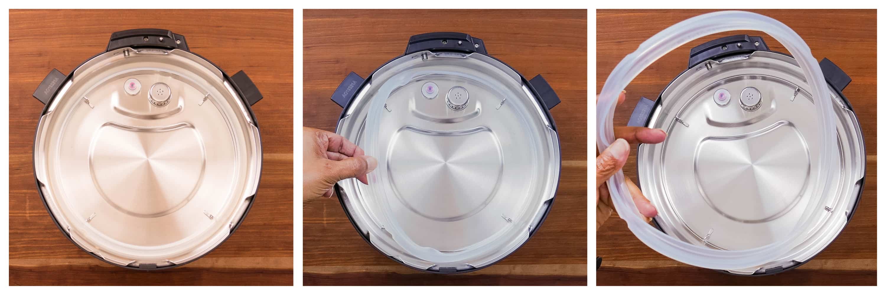 Instant Pot Duo Gourmet collage - sealing ring in place, pull on to remove, removed completely - Paint the Kitchen Red