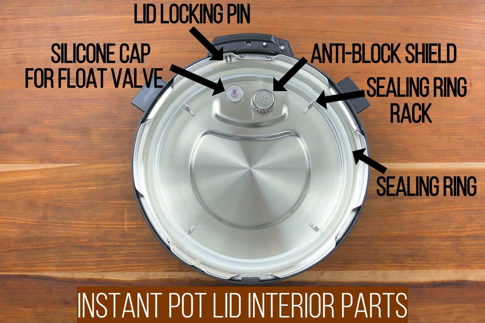 Instant Pot Pro lid interior parts - silicone cap for float valve, lid locking pin, anti block shield, sealing ring rack, sealing ring - Paint the Kitchen Red