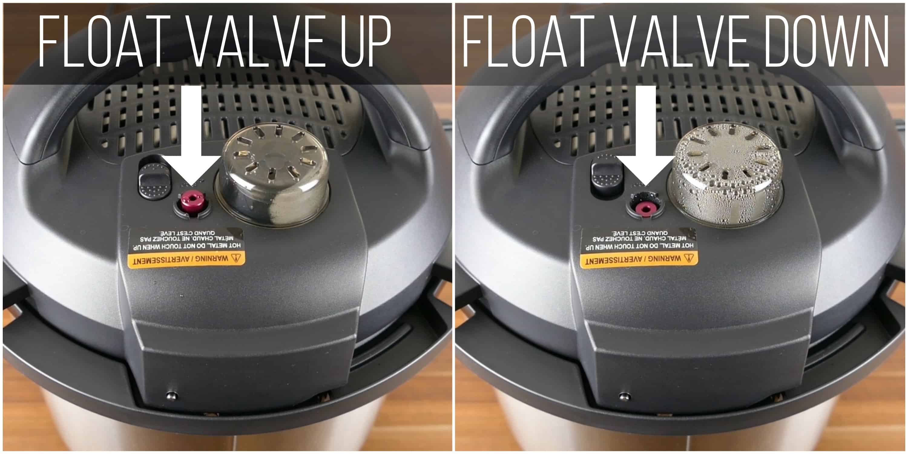 Instant Pot Duo Evo Plus Water Test Instructions collage - float valve up and down - Paint the Kitchen Red