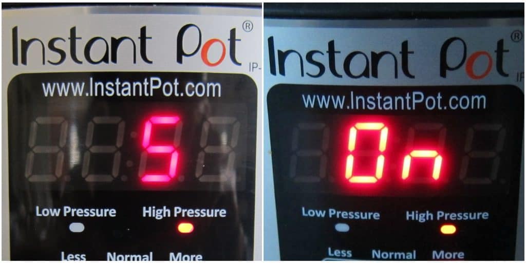 Instant Pot Duo collage - display says 5, display says On