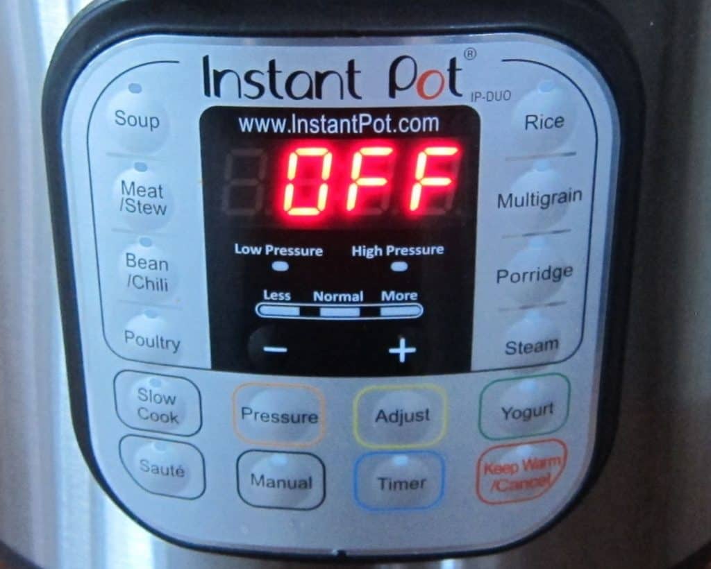 Instant Pot Duo display panel with 'OFF' message