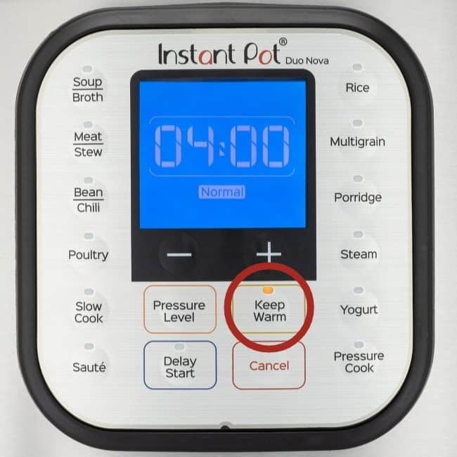 Instant Pot Duo Nova Display Panel Keep Warm button circled