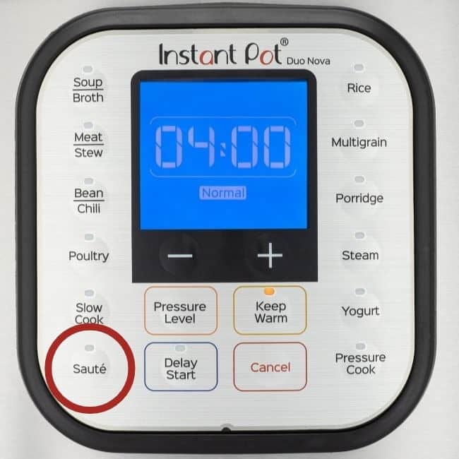 Instant Pot Duo Nova Display Panel Saute button circled