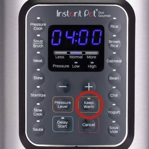 Instant Pot Duo Gourmet Display Panel Keep Warm circled