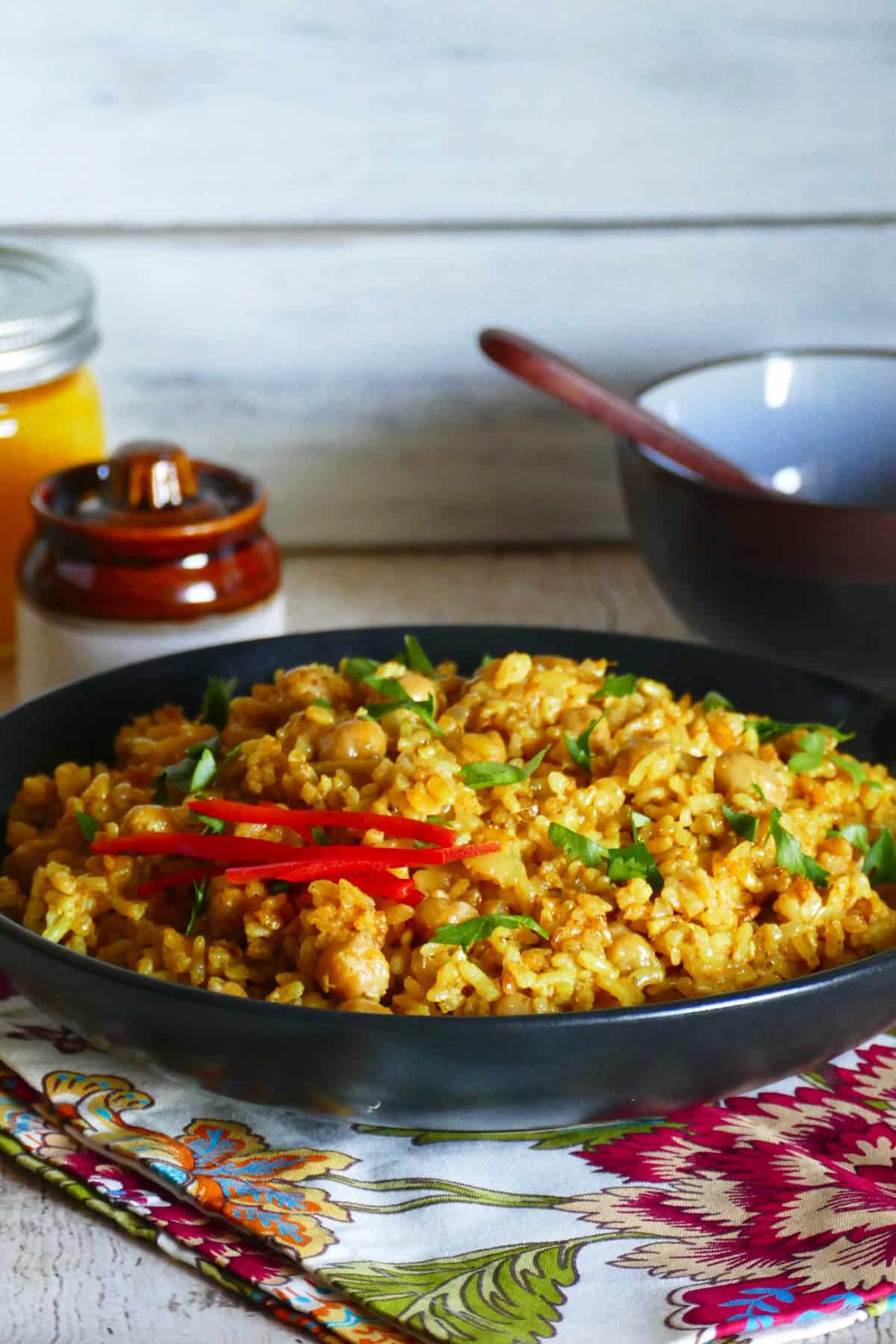 Instant Pot Curried Risotto with chickpeas garnished with cilantro