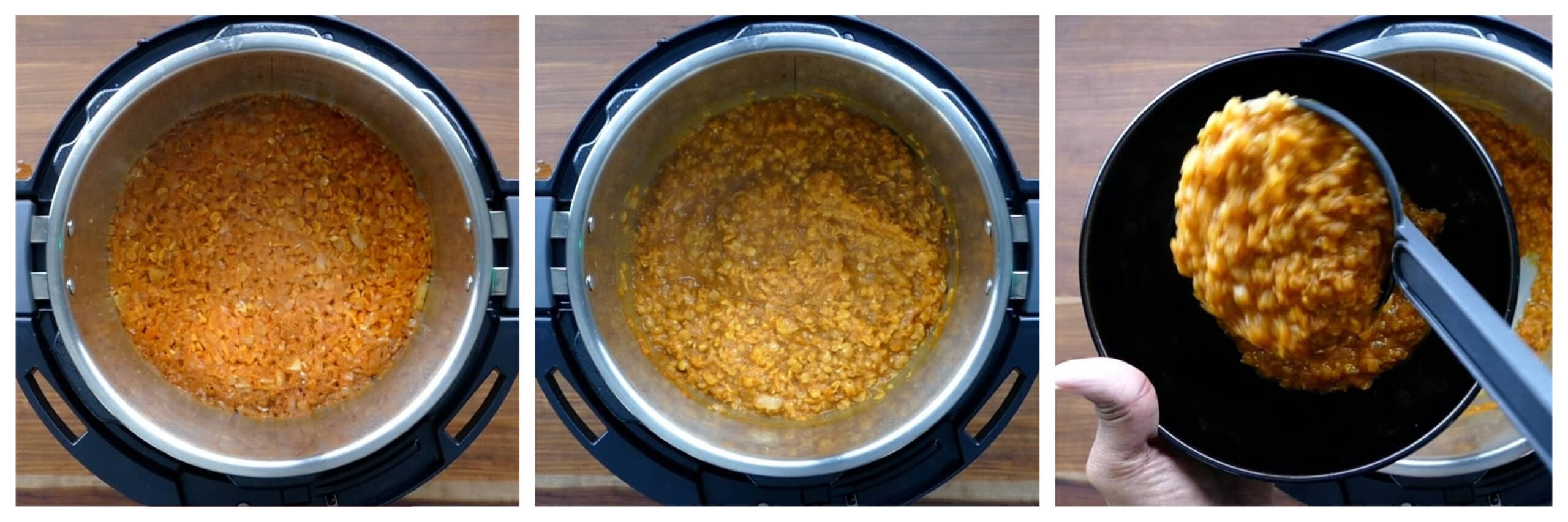 Instant Pot Misir wot instructions collage - cooked lentils, stirred, served