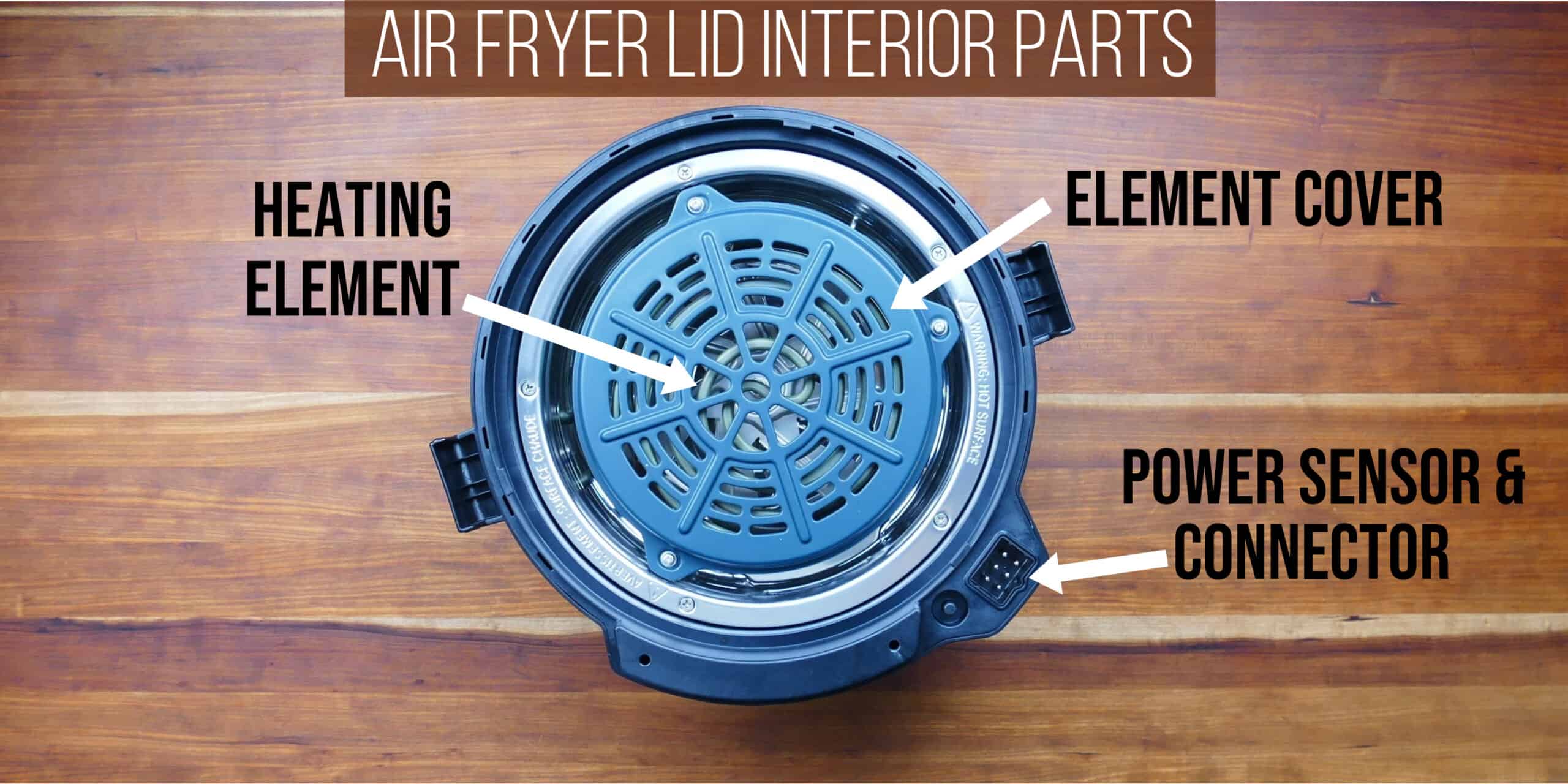 Instant Pot Duo Crisp Air Fryer Lid Interior Parts - heating element, element cover, power sensor and connector
