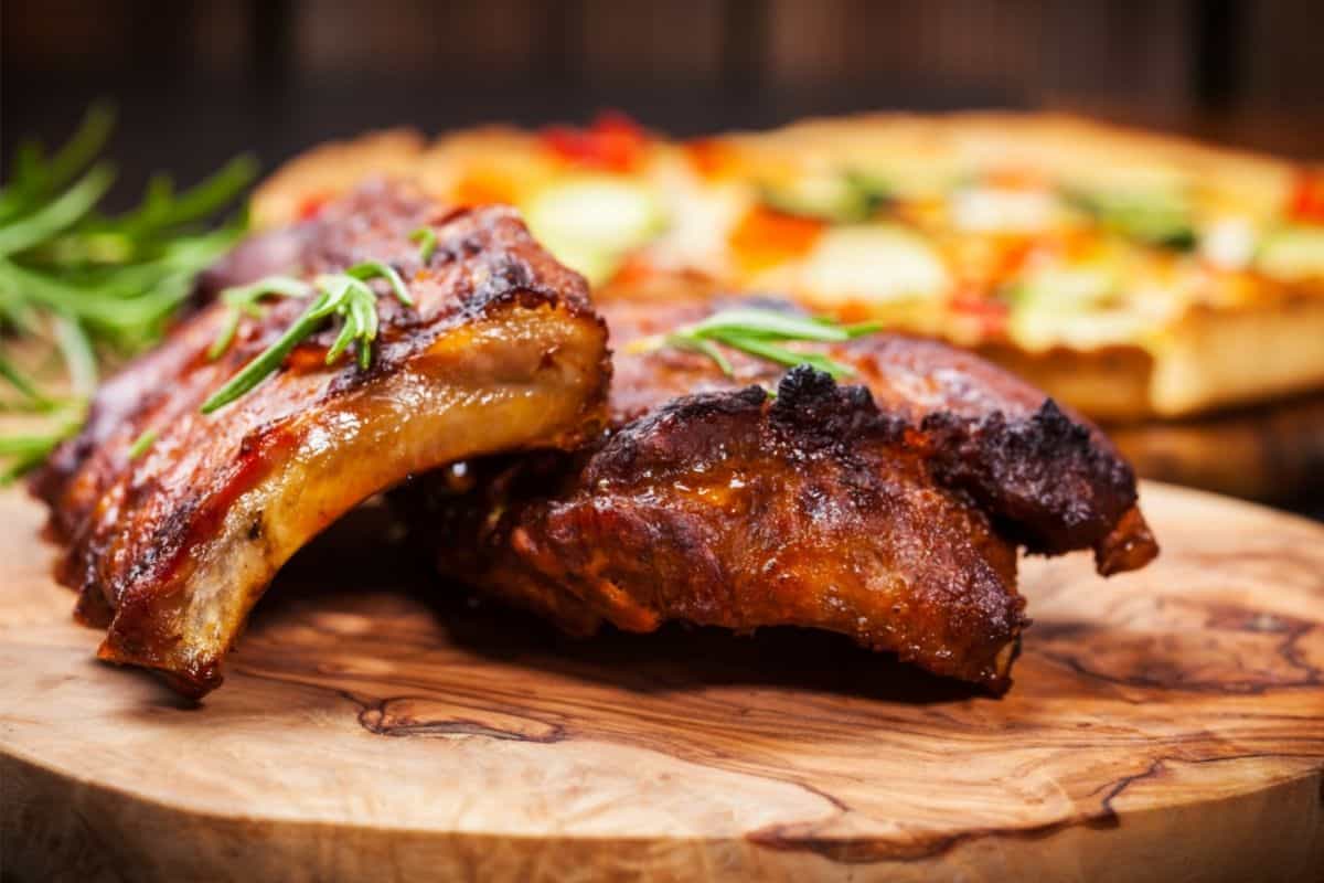 pork ribs on a wooden board