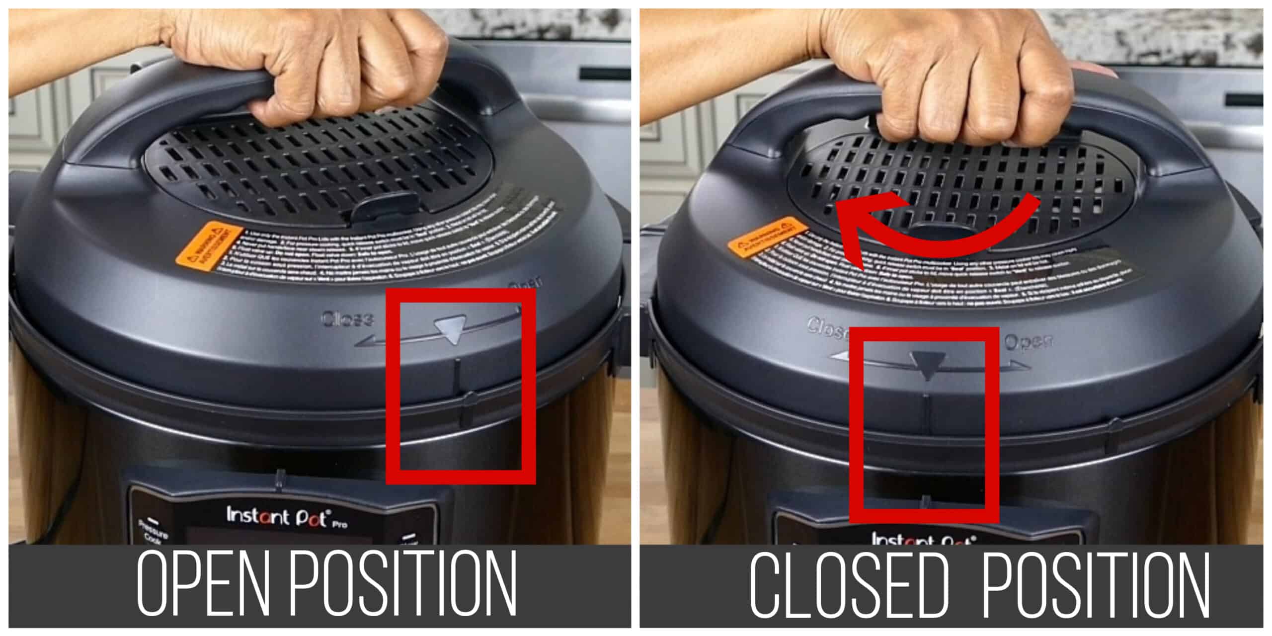 Instant Pot Pro collage - lid in open position, lid in closed position