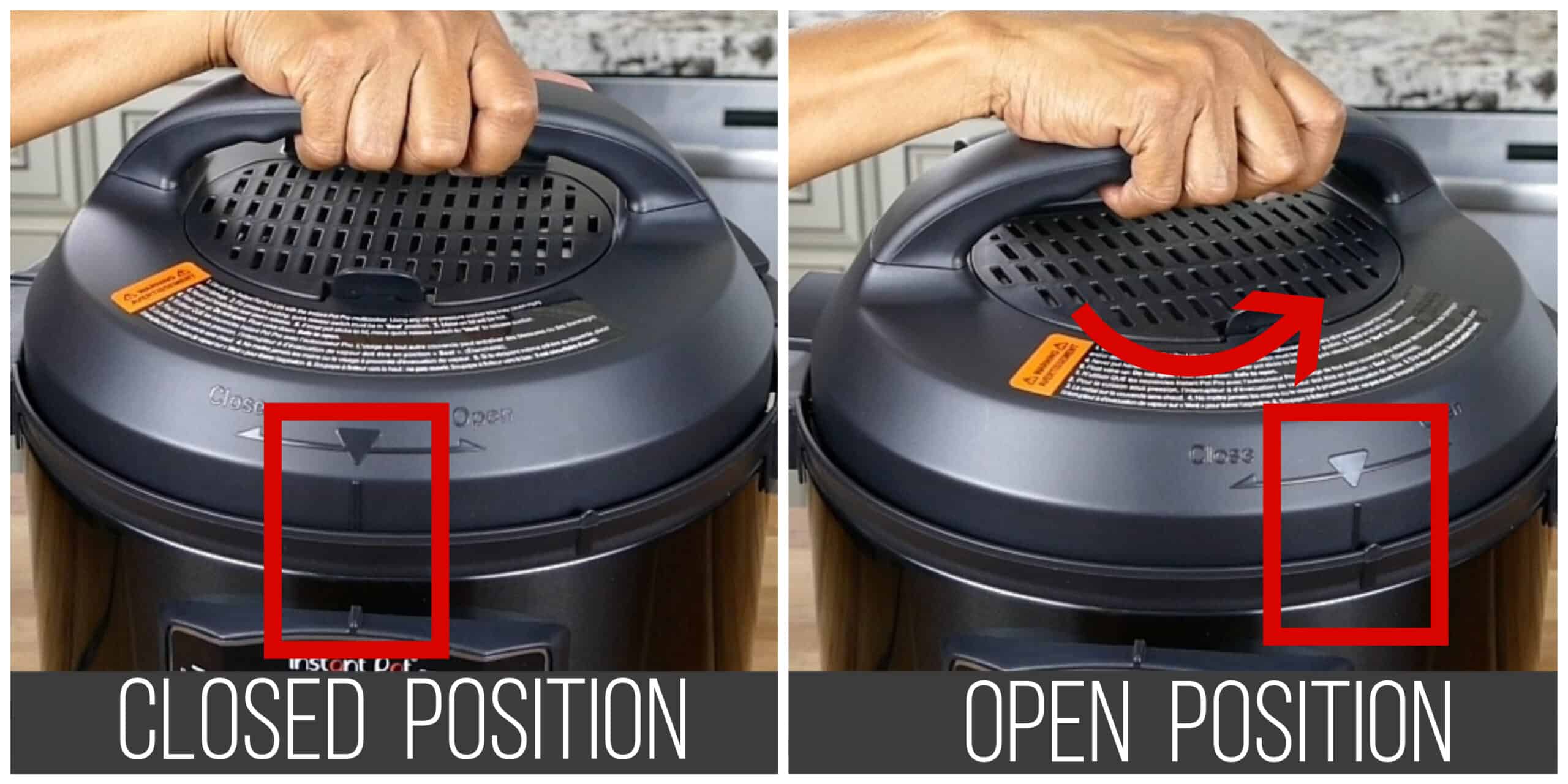 Instant Pot Pro crisp collage - lid in closed position, lid in open position