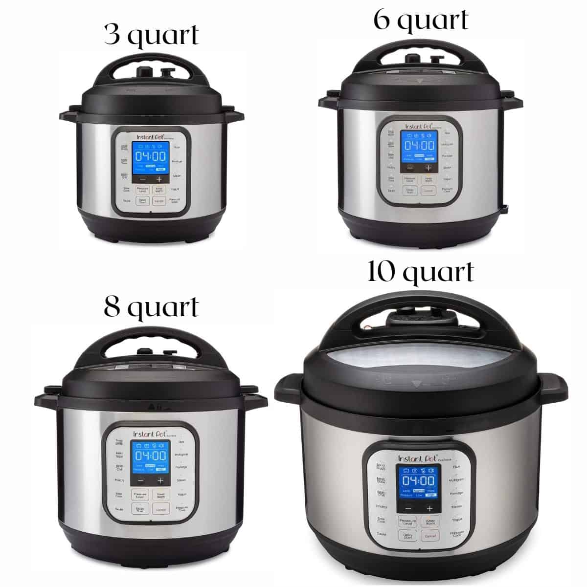4 Instant pots - 3, 6, 8 and 10 quart