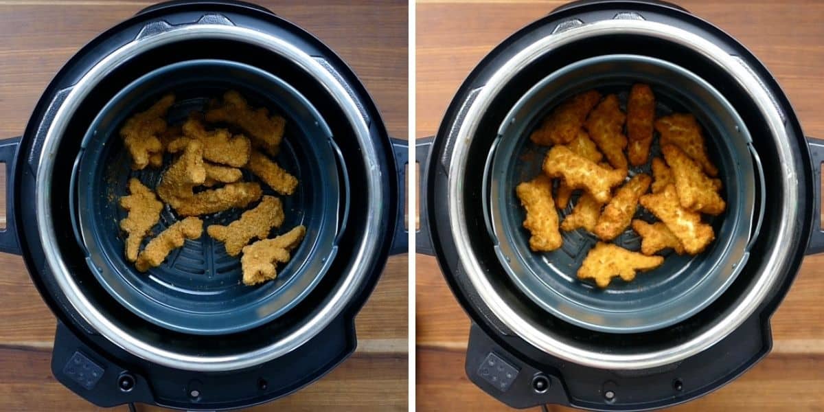 air fryer basket with frozen chicken nuggets, air fryer basket with cooked chicken nuggets