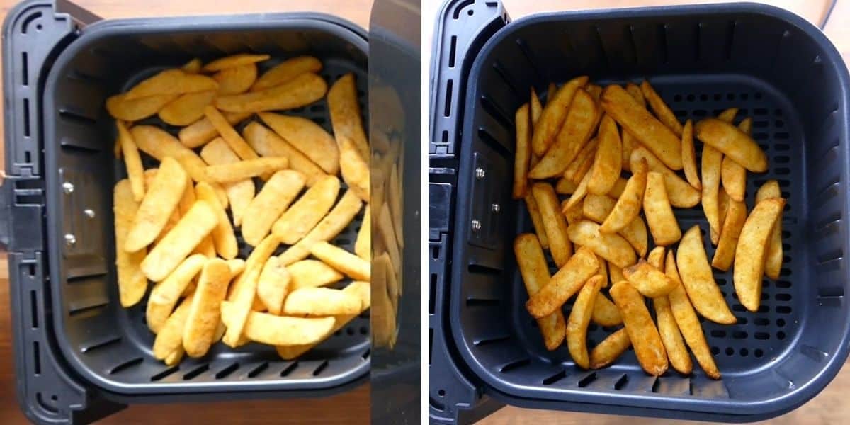 air fryer basket with frozen steak fries, air fryer basket with cooked steak fries