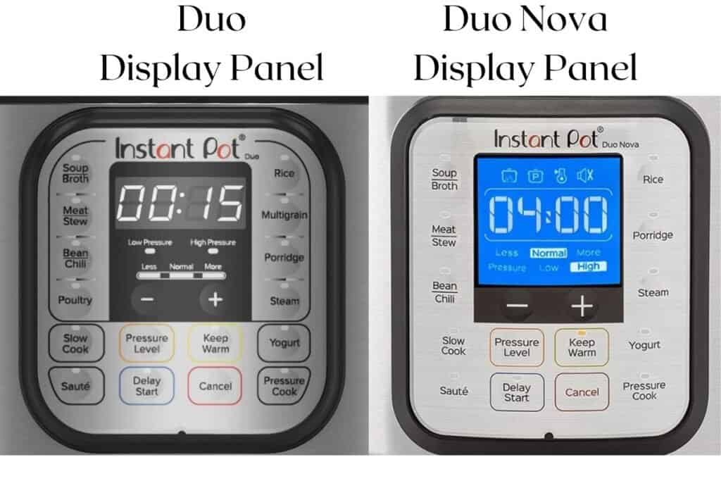 Instant Pot duo and duo nova display panels side by side