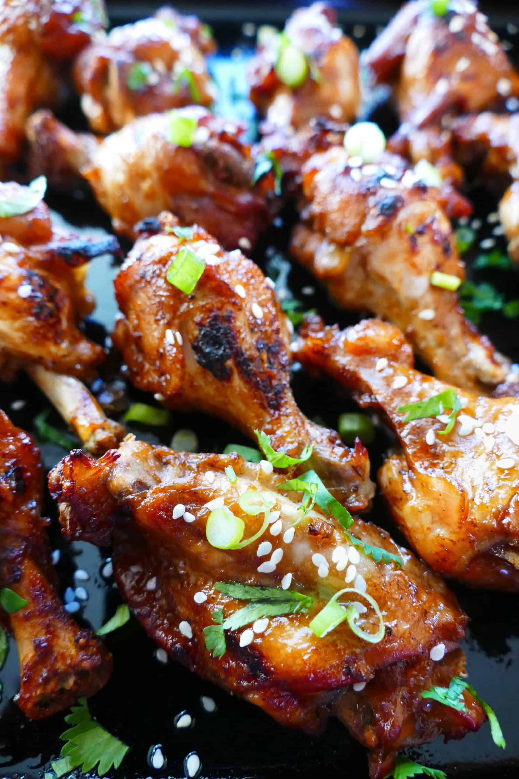 Instant Pot Teriyaki Wings garnished with cilantro and sesame seeds