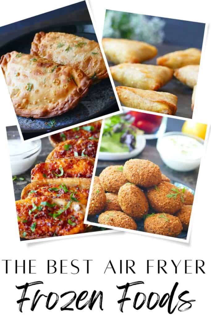 Four images of frozen foods cooked - the best air fryer frozen foods