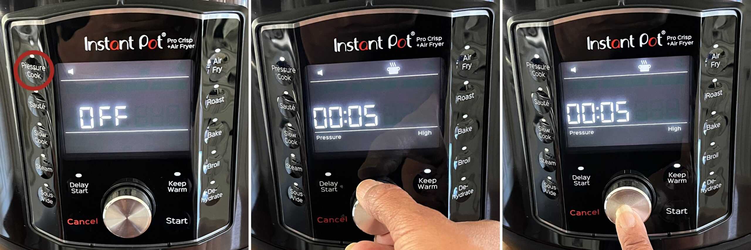 Instant Pot Pro pressure cook collage instructions part 1