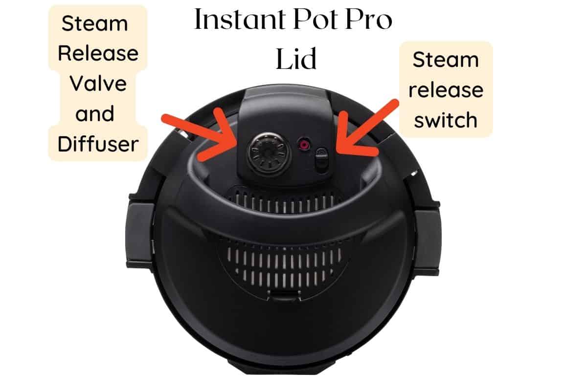 Instant Pot Pro lid showing steam release valve and switch