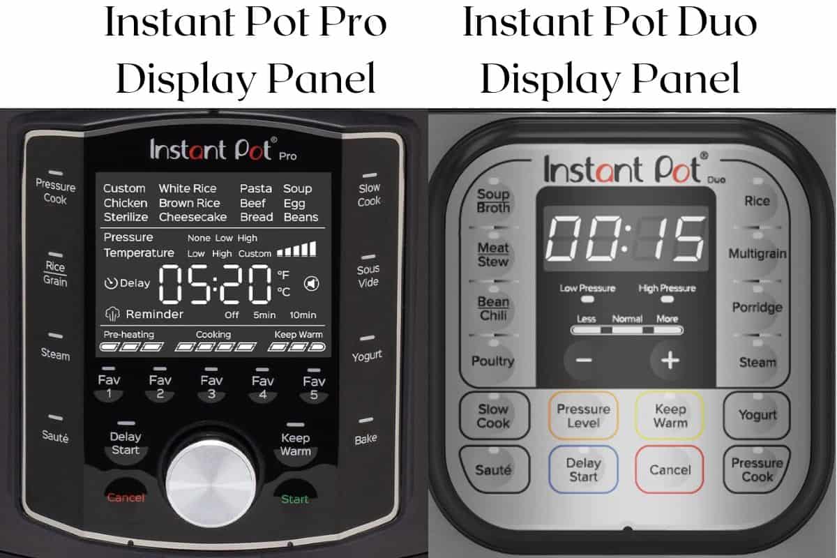 Instant Pot Pro and Duo display panels side by side