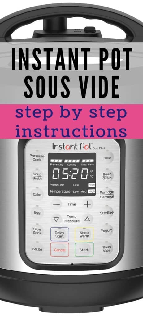 Instant Pot display panel with title Instant Pot sous vide step by step instructions