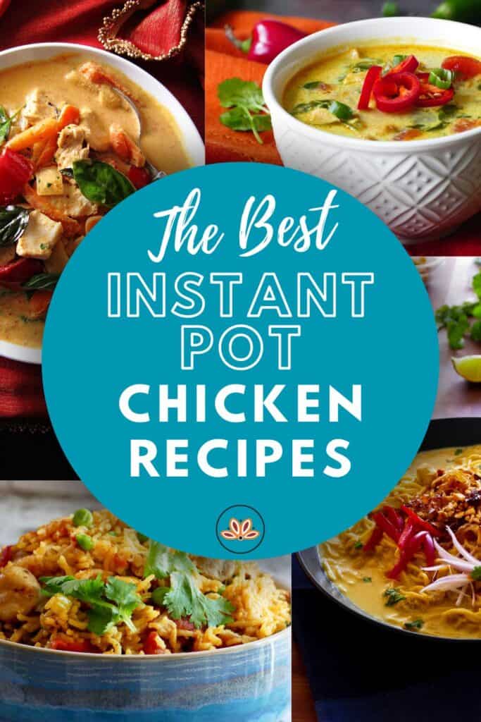 collage of four chicken recipes with text 