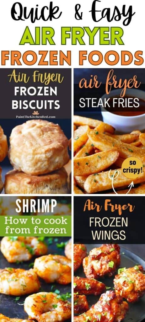 collage of frozen foods with text quick and easy air fryer frozen foods