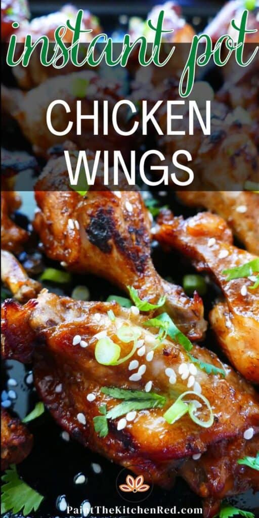 Teriyaki Wings garnished with cilantro and sesame seeds and text 