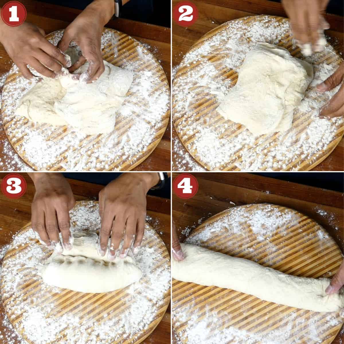 French baguette instructions collage - shape dough into log.