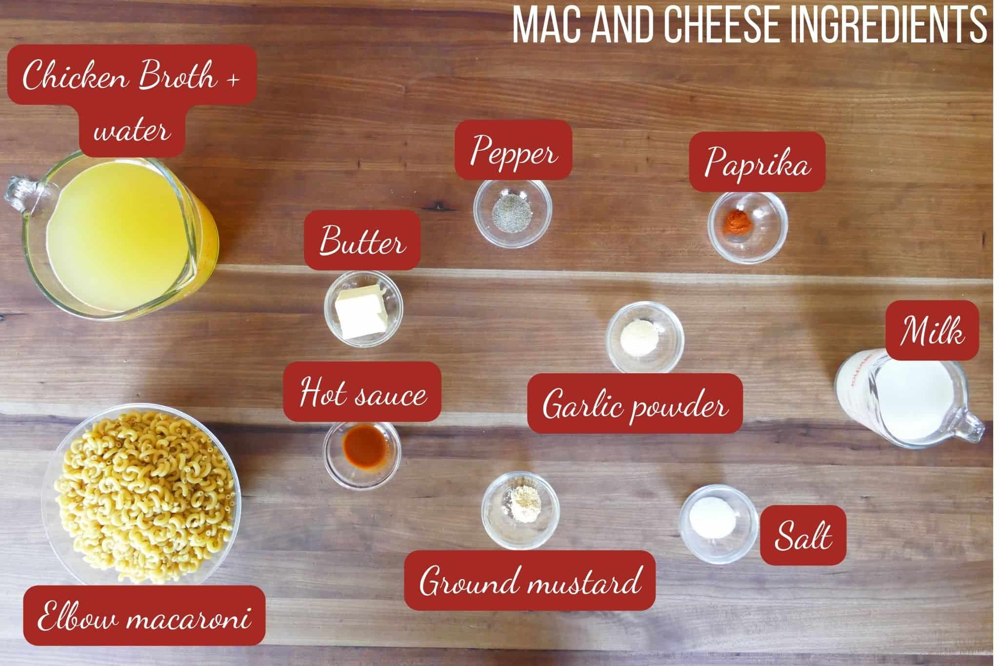 Instant Pot Mac and Cheese ingredients