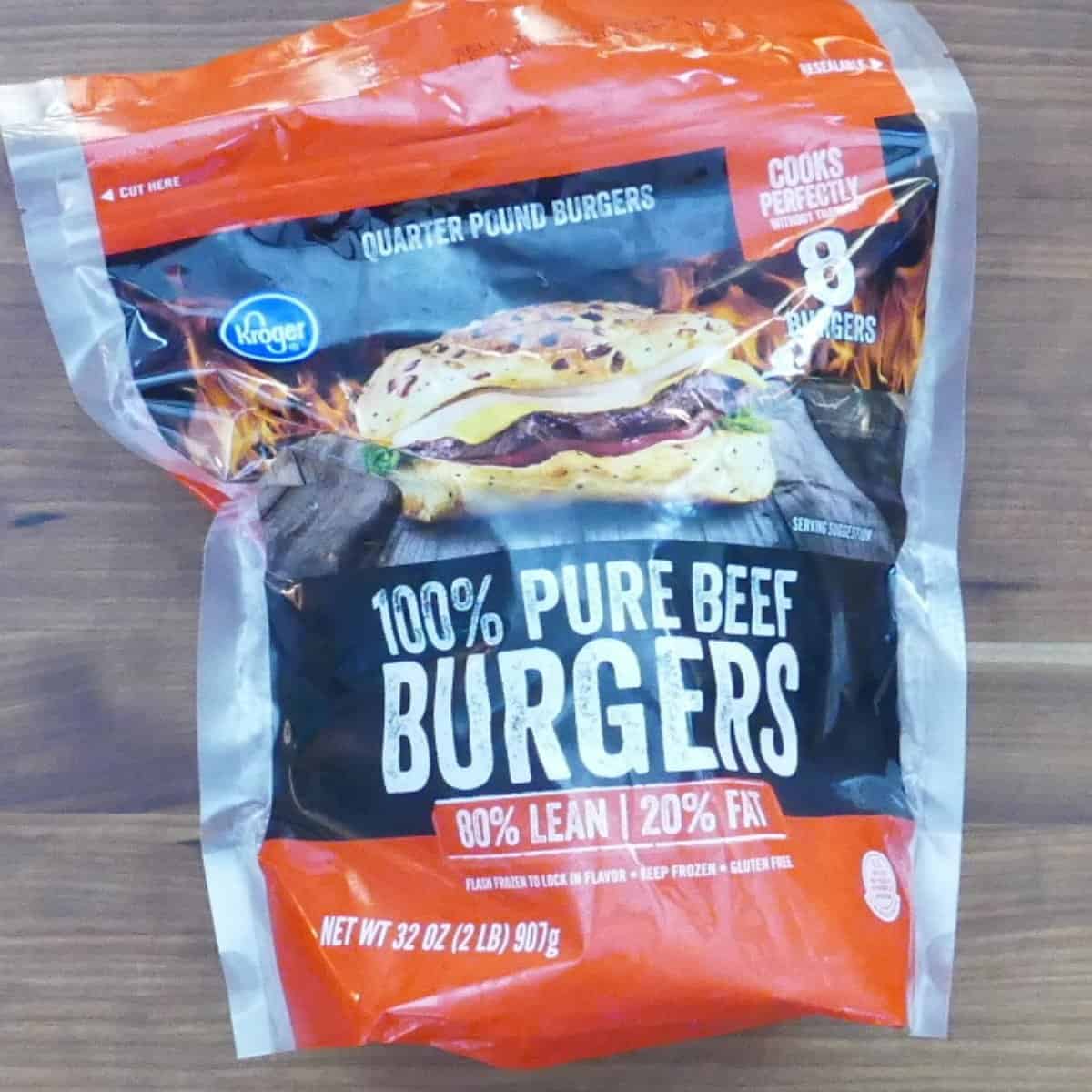 Air Fryer Frozen Burger bag.