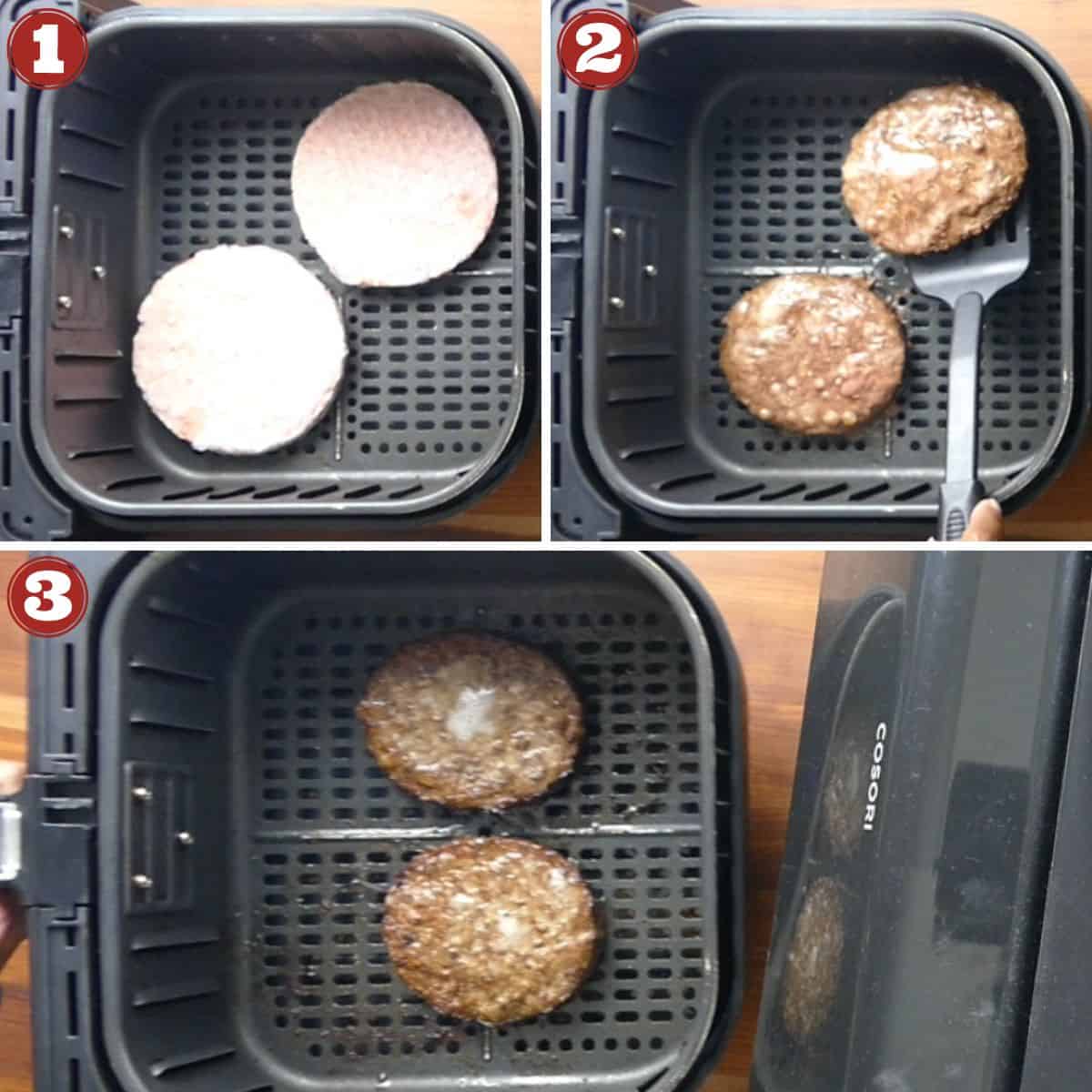Air Fryer Frozen Burger Instructions collage