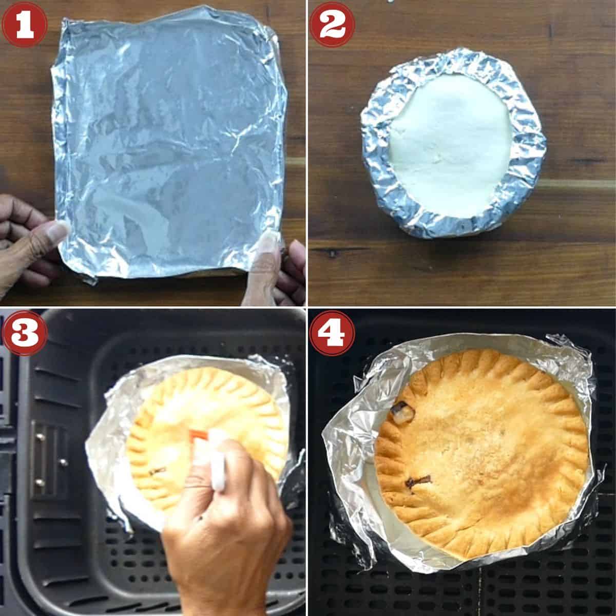 Air Fryer Frozen Chicken Pot Pie Instructions collage