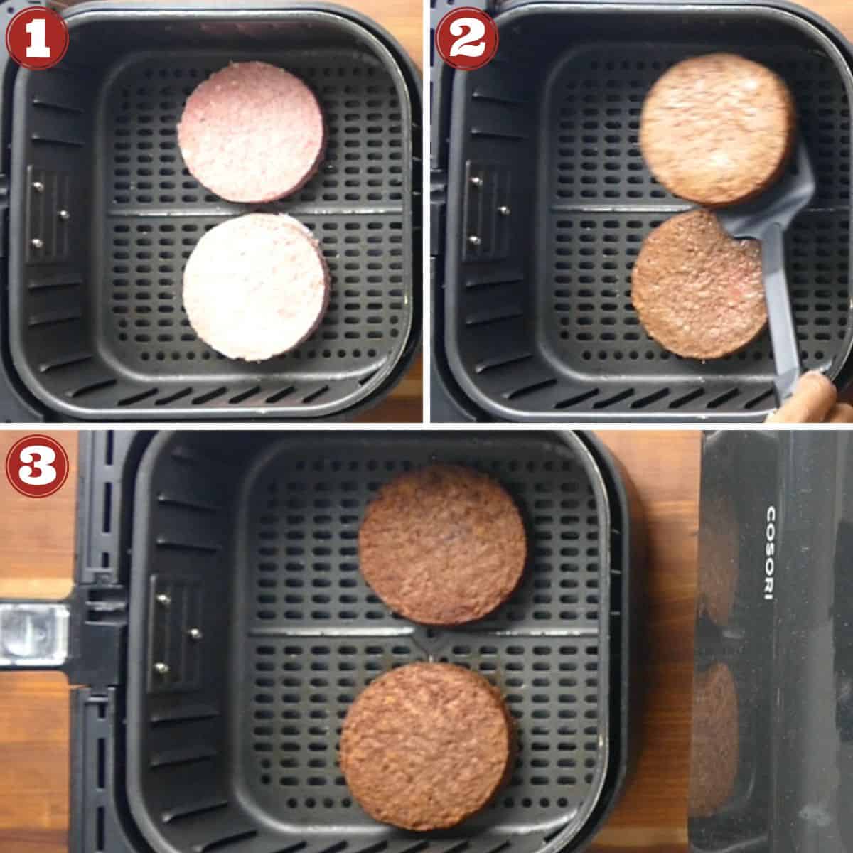 Air Fryer Frozen Impossible Burger Instructions collage