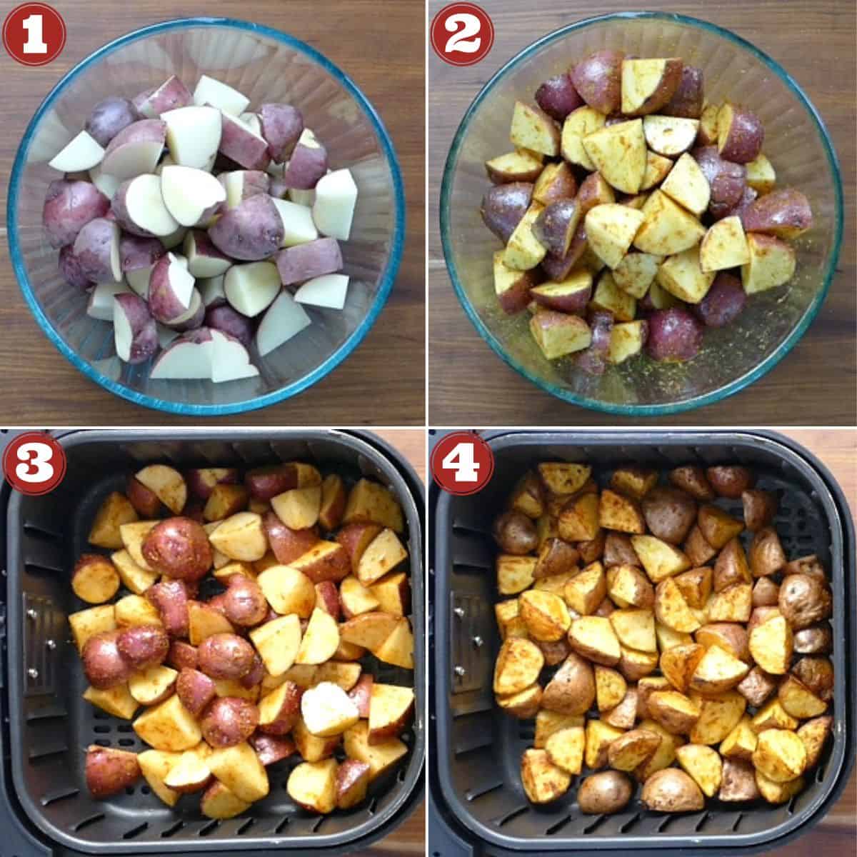 Air Fryer Roasted Red Potatoes step by step collage of instructions